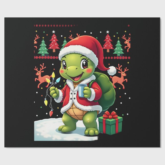 Turtle Xmas Lights Ugly Santa Turtle Christmas Tan Geschenkpapier (Flach)
