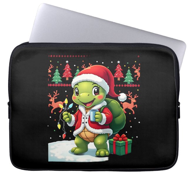 Turtle Xmas Lights Ugly Santa Turtle Christmas Tan Laptopschutzhülle (Vorderseite)