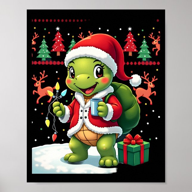 Turtle Xmas Lights Ugly Santa Turtle Christmas Tan Poster (Vorne)