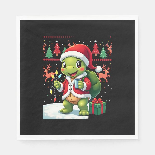 Turtle Xmas Lights Ugly Santa Turtle Christmas Tan Serviette (Vorderseite)