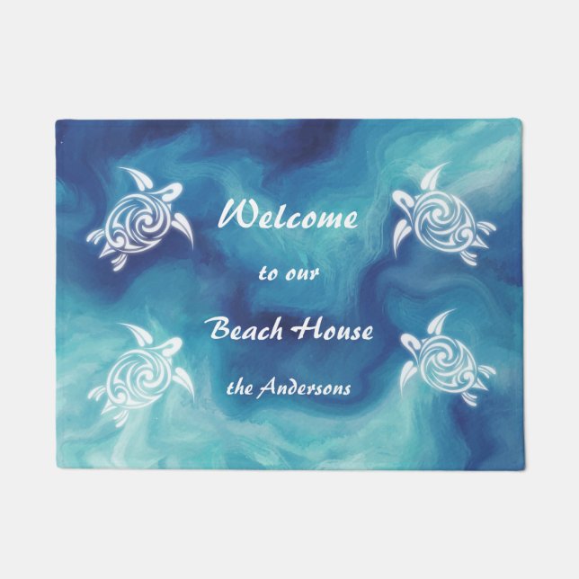 Turtles Beach House Familienname White Blue Doorma Fußmatte (Vorderseite)