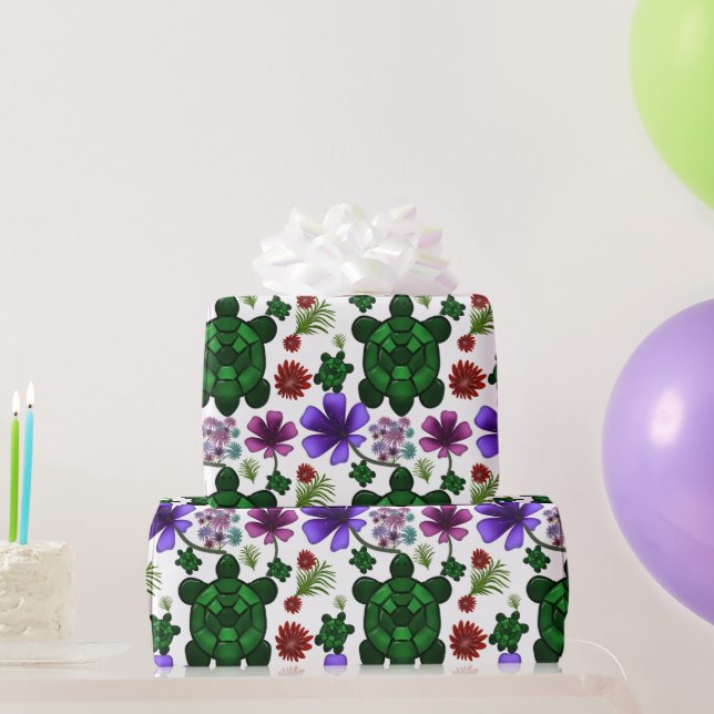 Turtles Blumenmuster  Geschenkpapier (Partygeschenke)
