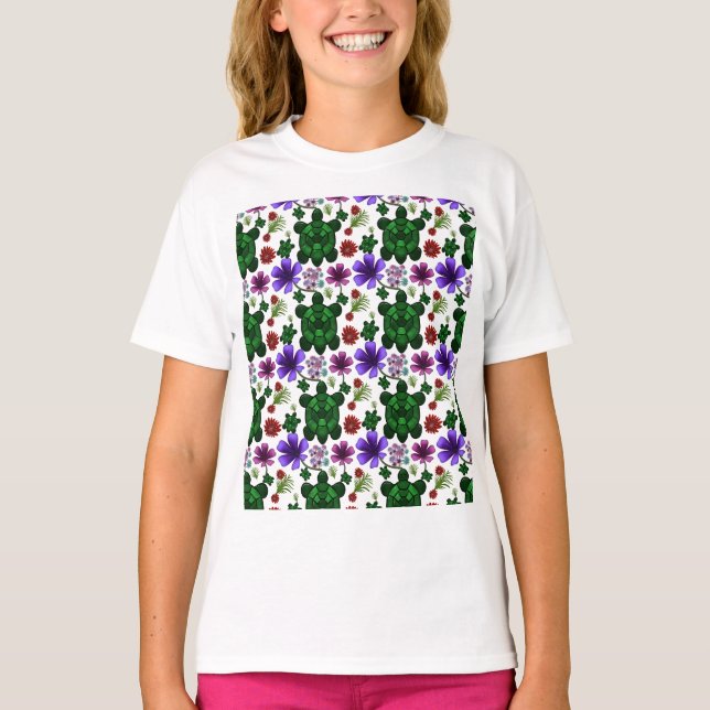 Turtles Blumenmuster  T-Shirt (Vorderseite)