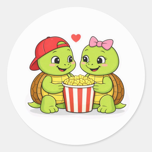 Turtles enjoying movie night together runder aufkleber (Vorderseite)