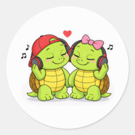 Turtles enjoying music together runder aufkleber