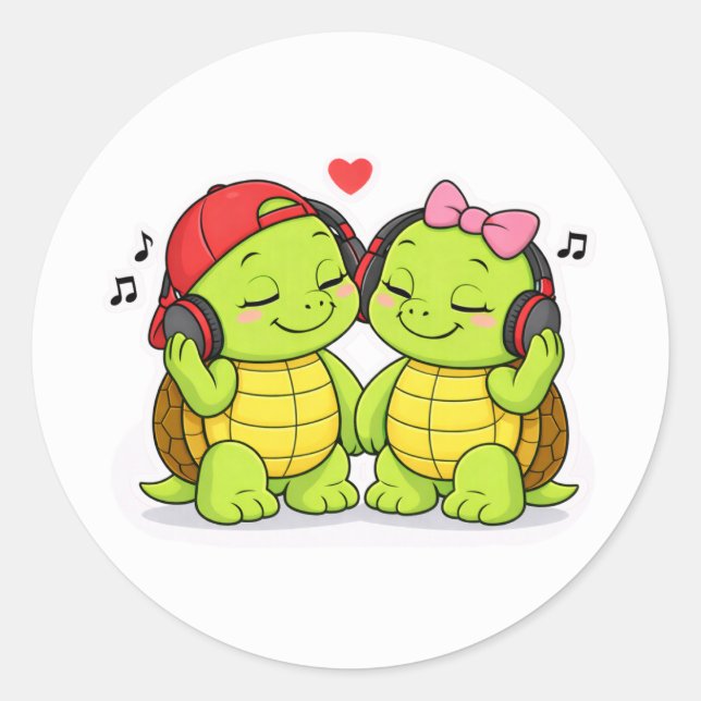 Turtles enjoying music together runder aufkleber (Vorderseite)