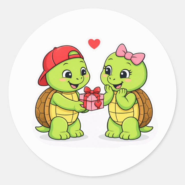 Turtles exchanging a gift of love runder aufkleber (Vorderseite)