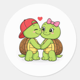 Turtles in love with a heart runder aufkleber
