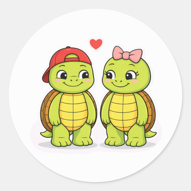 Turtles with love heart illustration runder aufkleber (Vorderseite)