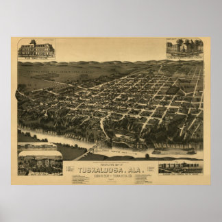 Tuscaloosa, AL Panorama Karte Vintag 1887 Poster