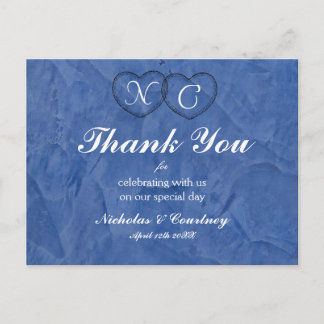 Tuscan Blue Hearts Danksagungskarte Postkarte