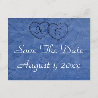 Tuscan Blue Hearts Save The Date Ankündigungspostkarte