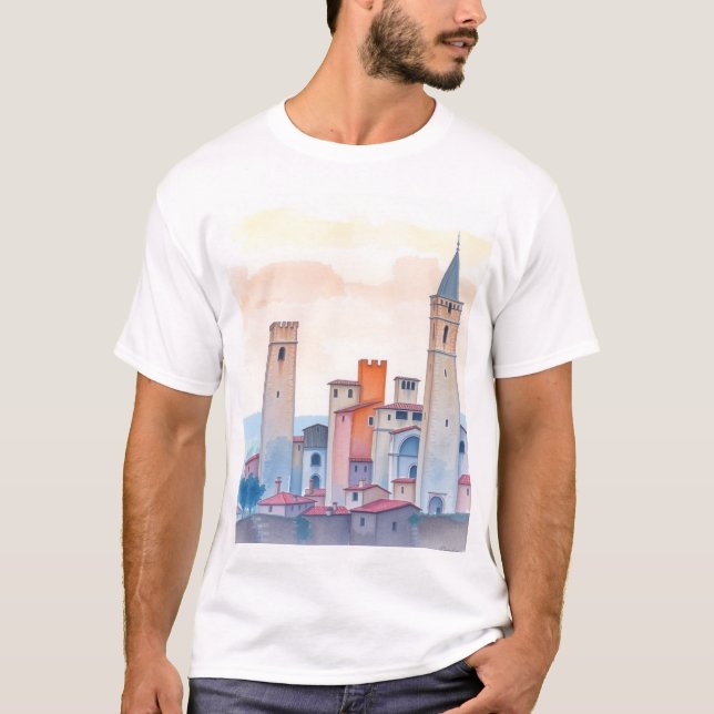 Tuscan Dreams: San Gimignano Watercolor T-Shirt (Vorderseite)