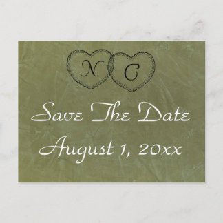 Tuscan Green Hearts Save The Date Ankündigungspostkarte