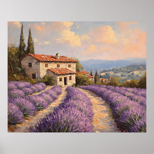 Tuscan Lavender Field with Stone Cottage Poster (Vorne)