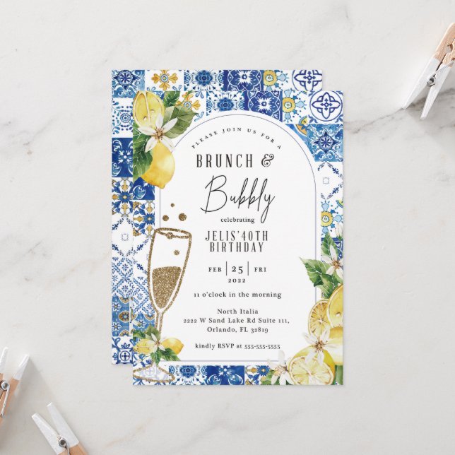 Tuscan Lemon Thema Geburtstag Einladung  (Vorderseite/Rückseite Beispiel)