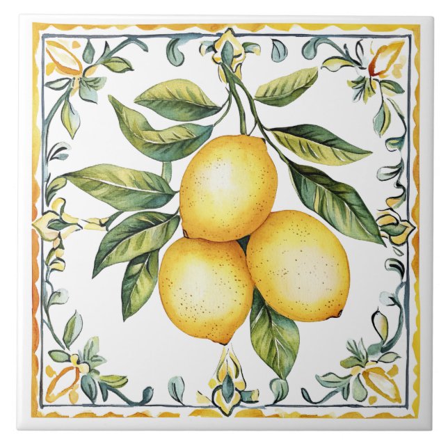 Tuscan Rustic Mediterranean Yellow Lemon Fliese (Vorderseite)