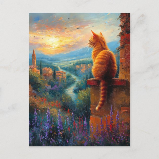 Tuscan Sunset with a Ginger Cat Postkarte (Vorderseite)