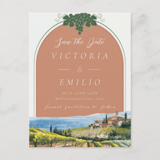 Tuscan Vineyard Terracotta Save the Date Card Ankündigungspostkarte