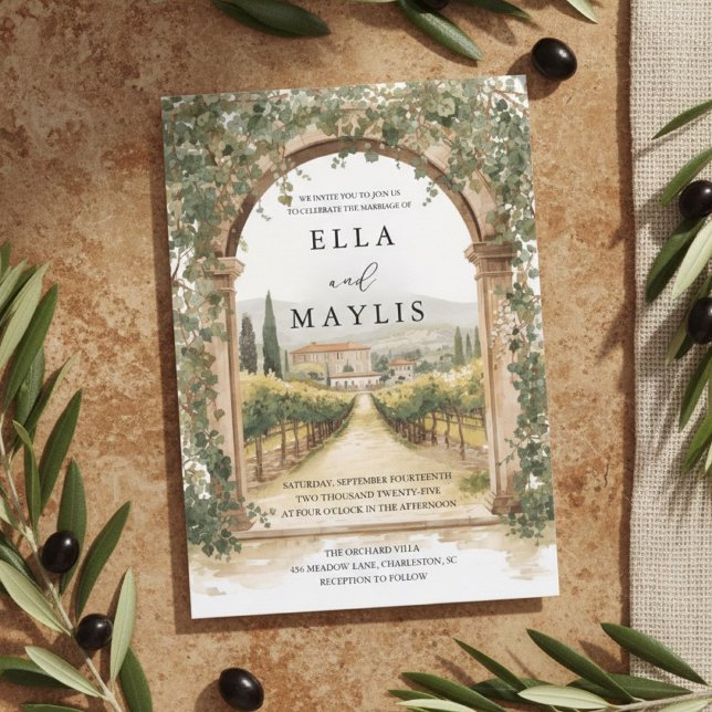 Tuscan Vineyard Wedding | Italian Arch Watercolor Einladung (Von Creator hochgeladen)