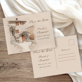 Tuscanischer Weinberg Aquarell Hochzeit Save the D Postkarte