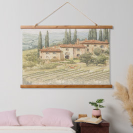 Tuscanisches Weingut Aquarell Hochzeitsrückwand-Ta Wandteppich Mit Holzrahmen
