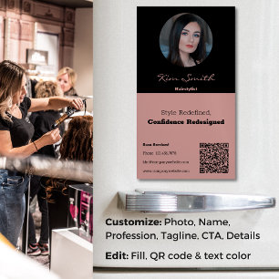 Tuscany & Black Beruflich Hair Stylist QR Code Magnetische Visitenkarte
