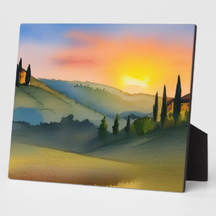 Tuscany Hills Landschaftlich Watercolor Tabletop Fotoplatte