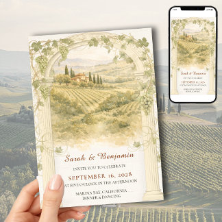 Tuscany Italian Hill Vineyard Wedding Invitation Einladung