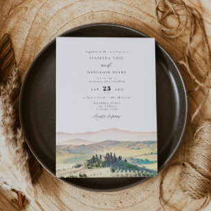 TUSCANY Italy Watercolor Skyline Foto Wedding Einladung