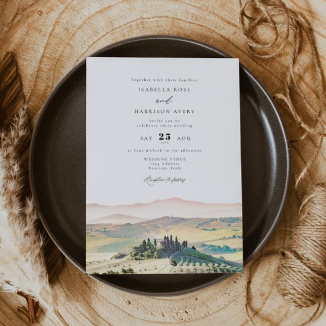 TUSCANY Italy Watercolor Skyline Foto Wedding Einladung (Von Creator hochgeladen)