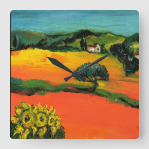 TUSCANY LANDSCAPE WITH SUNFLOWERS QUADRATISCHE WANDUHR