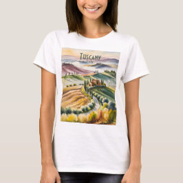 Tuscany Rolling Hills Watercolor Landscape Travel T-Shirt