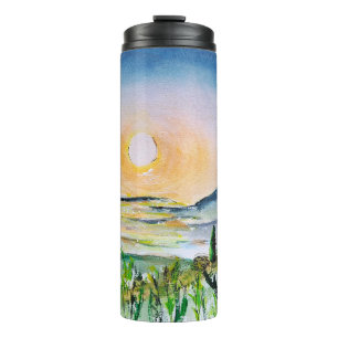 Tuscany Sunrise Watercolor Journey Italien Thermosbecher