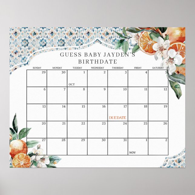 Tuscany Tile Citrus Baby Dusche Schätzung des Fäll Poster (Vorne)