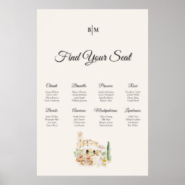 Tuscany Wine Table Wedding Seating Chart Poster