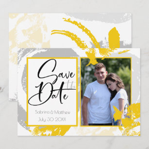 Tuscany Yellow Gray Pinselstriche Save the Date Einladung