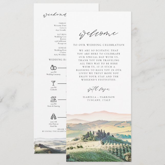 TUSCANY Zielort Begrüßungsschreiben Zeitleiste Menükarte (Vorne/Hinten)