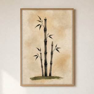 Tusche-Bambus-Aquarell-Minimalist-Kunstposter Poster