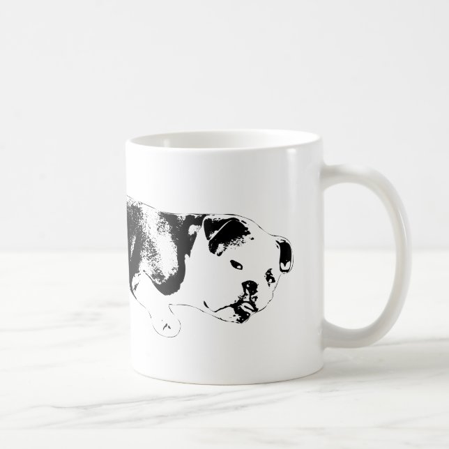 Tuscheförmiges Bulldoggen-Emblem mit frontaler Wir Kaffeetasse (Rechts)
