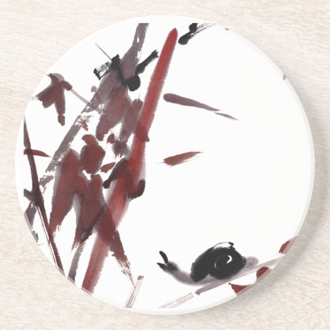 Tuschekunst mit Schnecke und Rotem Bambus Getränkeuntersetzer (Vorne)