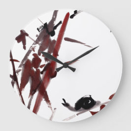 Tuschekunst mit Schnecke und Rotem Bambus Große Wanduhr