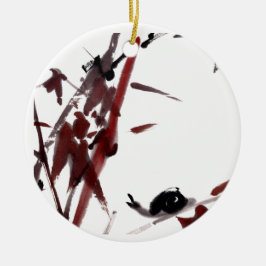 Tuschekunst mit Schnecke und Rotem Bambus Keramik Ornament