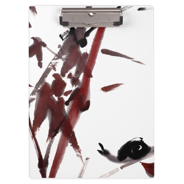 Tuschekunst mit Schnecke und Rotem Bambus Klemmbrett (Vorderseite)