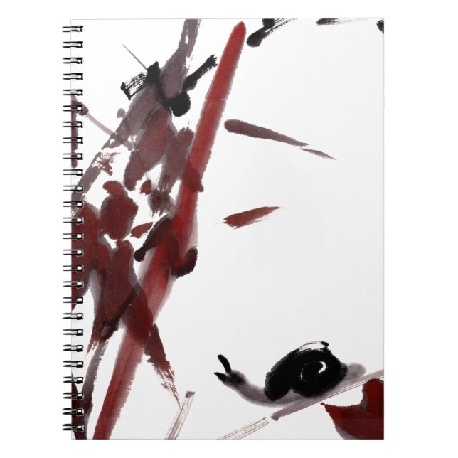 Tuschekunst mit Schnecke und Rotem Bambus Notizblock (Vorderseite)