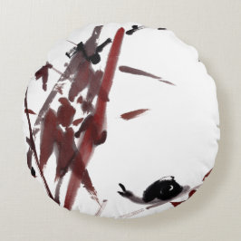 Tuschekunst mit Schnecke und Rotem Bambus Rundes Kissen