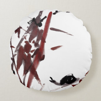 Tuschekunst mit Schnecke und Rotem Bambus Rundes Kissen