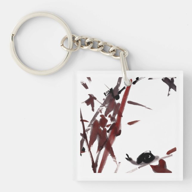 Tuschekunst mit Schnecke und Rotem Bambus Schlüsselanhänger (Vorderseite)