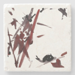 Tuschekunst mit Schnecke und Rotem Bambus Steinuntersetzer