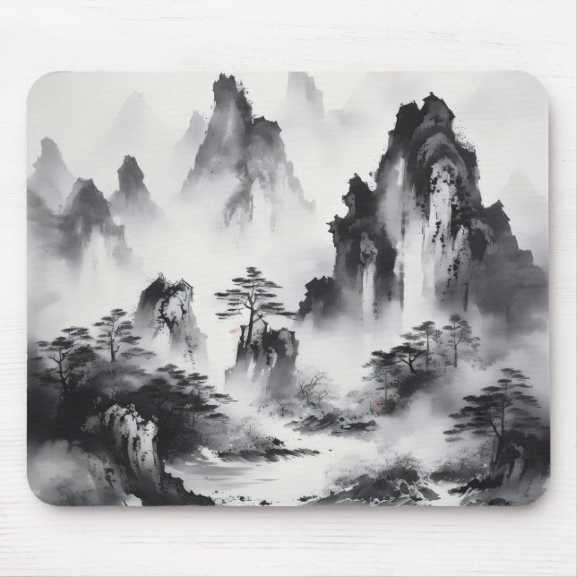 Tuschemalerei Berglandschaft Mousepad (Vorne)